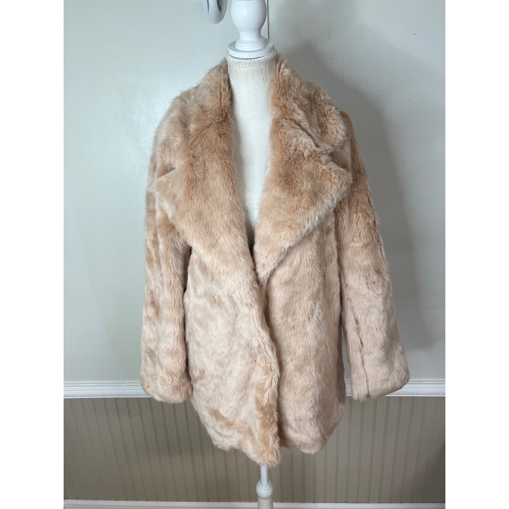 Pull&Bear Paradise League Faux Fur Coat Blush Pink M EUR 28 MEX Notch Lapel